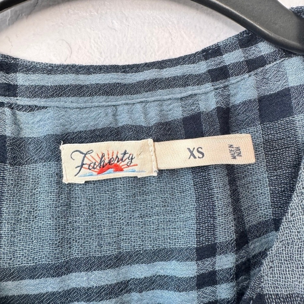 Faherty XSmall Blue Navy Plaid Sleeveless Button Front Dress with Pockets - Picture 4 of 10